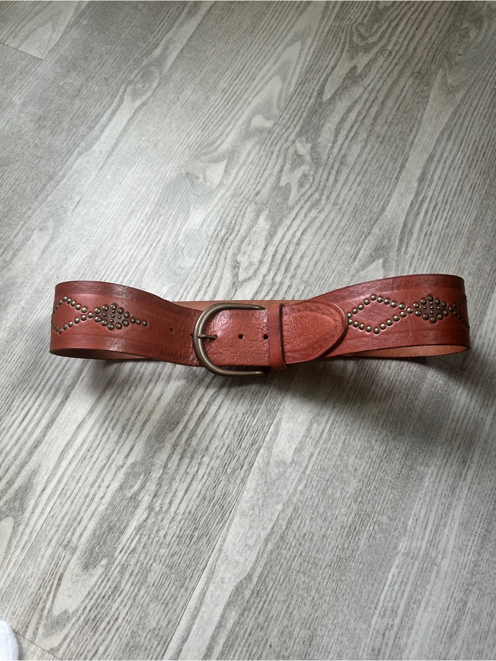 Fossil Brown Leather Studded Thick Belt Medium